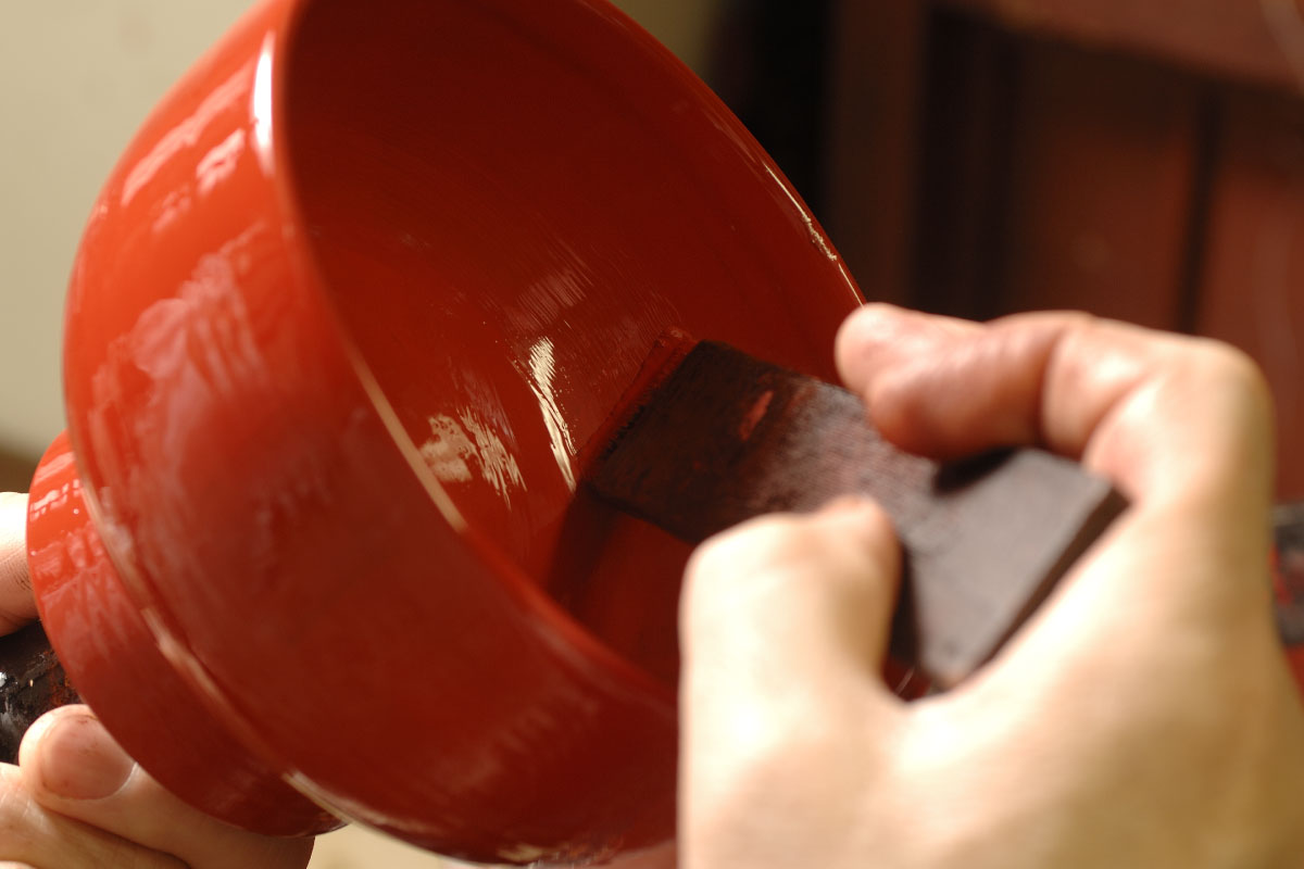 A bowl is lacquered 